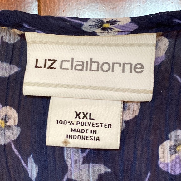 Liz Claiborne Blue Ditsy Floral Semi Sheer Ruffle Long Sleeves Tie Up Blouse XXL - Picture 11 of 14